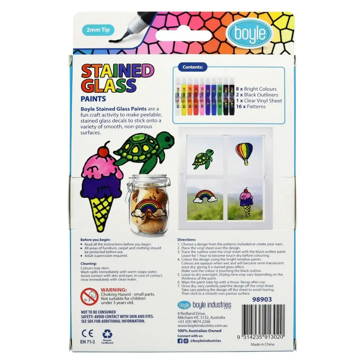 10PK Boyle Stained Glass Peelable Drawing Paints Art/Craft Kids/Children 3y+