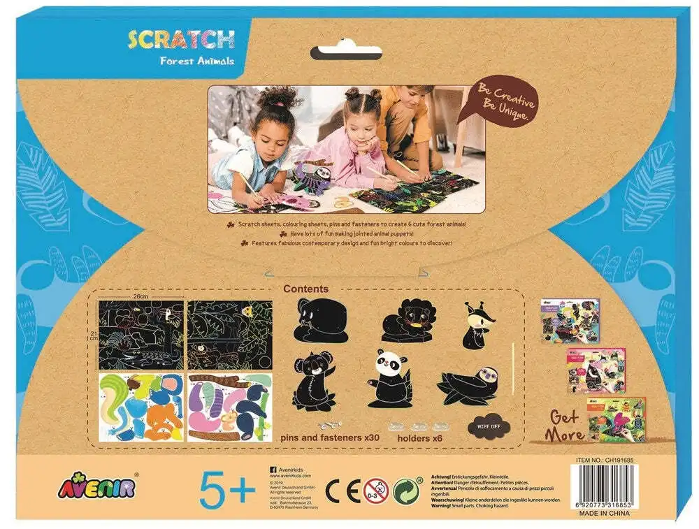 Avenir Scratch Art/Craft Joint Puppets Forest Animals Kids Activity Toy 5y+