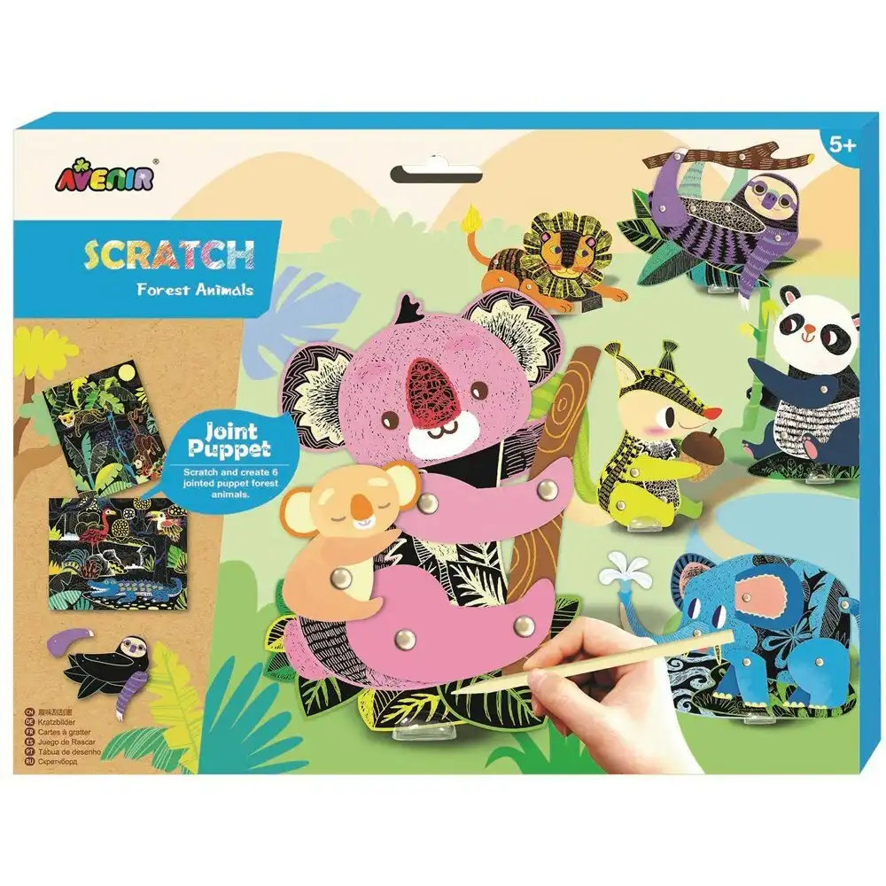 Avenir Scratch Art/Craft Joint Puppets Forest Animals Kids Activity Toy 5y+