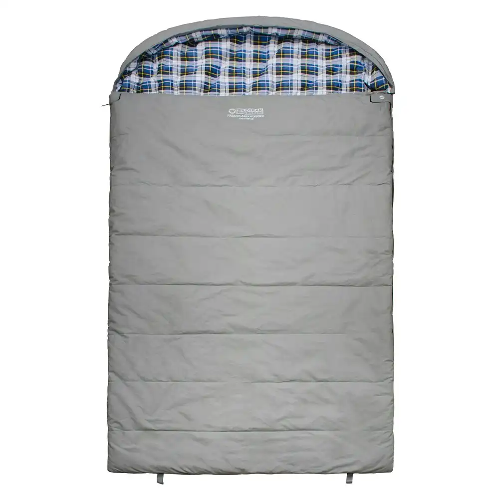 Wildtrak Frankland 230x120cm Double Hooded Sleeping Bag Thermal Sleeper Grey