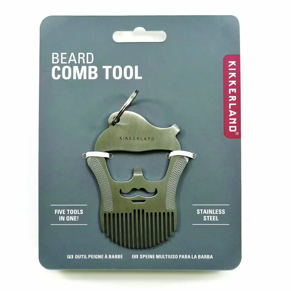 Kikkerland Facial Hair Beard Comb/Nail File Multi-Tool Metal Grooming/Styling