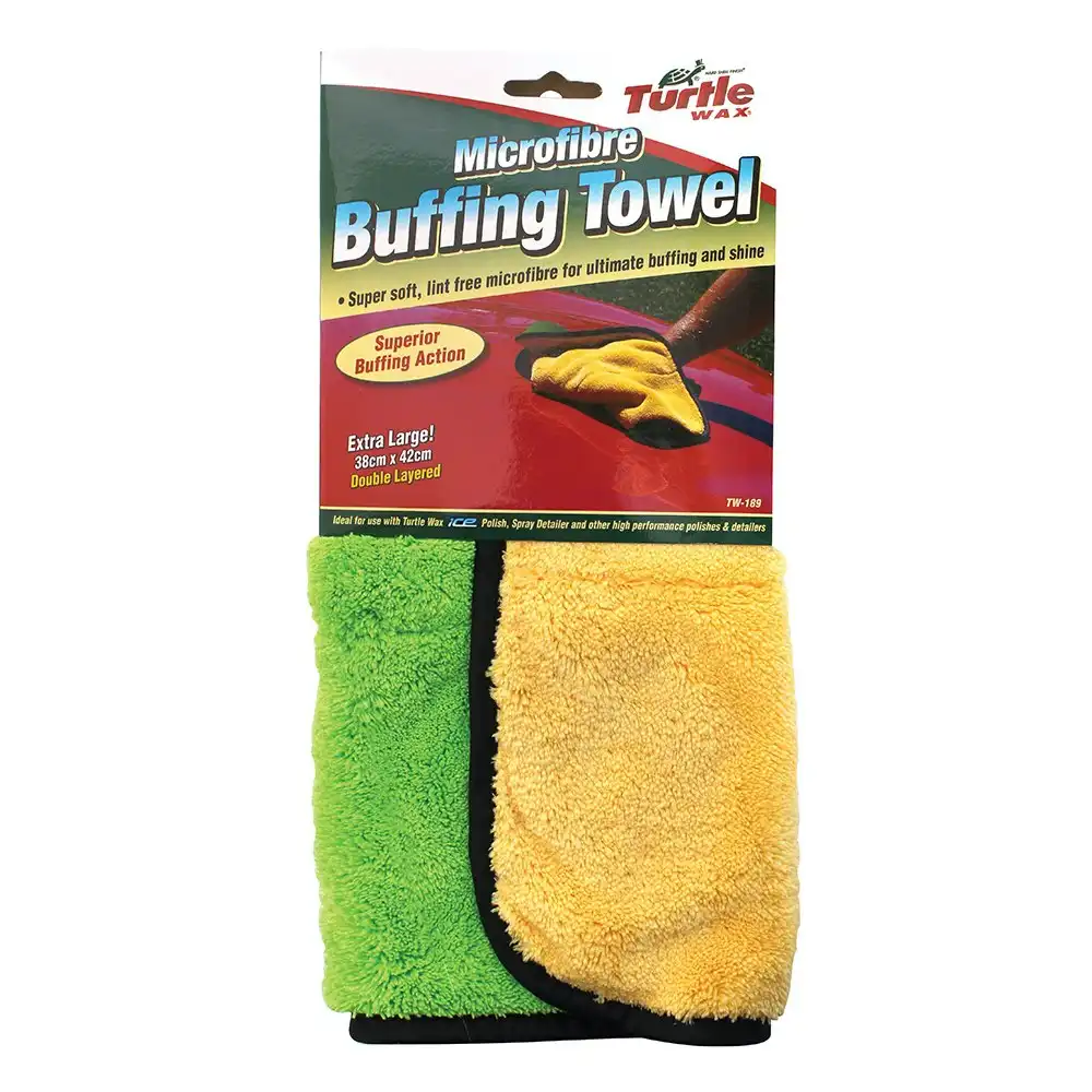 2pc Turtle Wax Double Sided Microfibre Car/Automotive Buffing Towel Green/Yellow