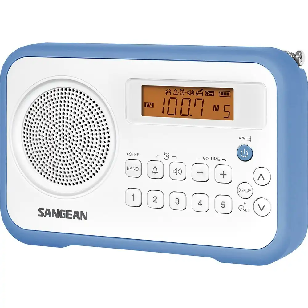 Sangean PRD18 AM/FM Radio Digital Tuning 16.6cm Portable Receiver White/Blue