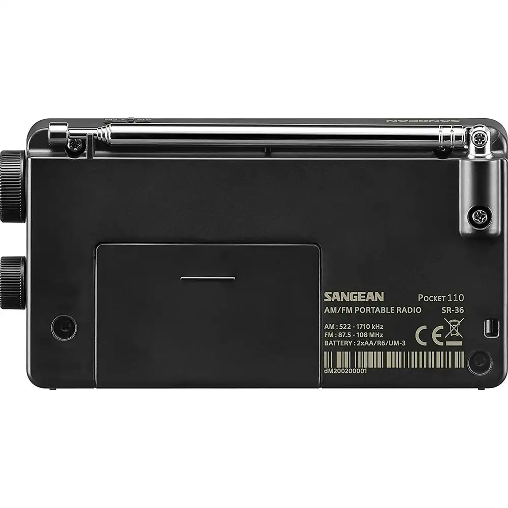 Sangean SR36 Portable AM/FM Radio Pocket Receiver w/ Built-in Speaker Black