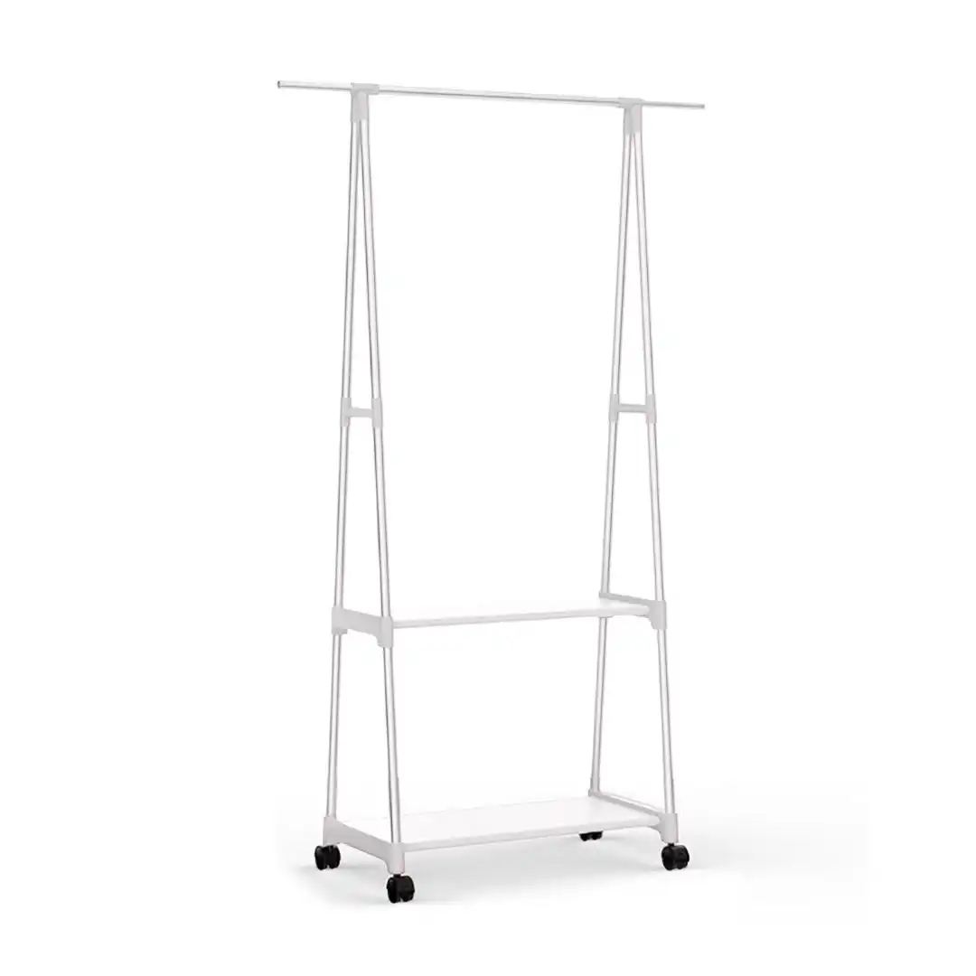 Soga 2-in-1 Organiser Clothes Shoe Rack Space-Saving Triangular Storage with Wheels White