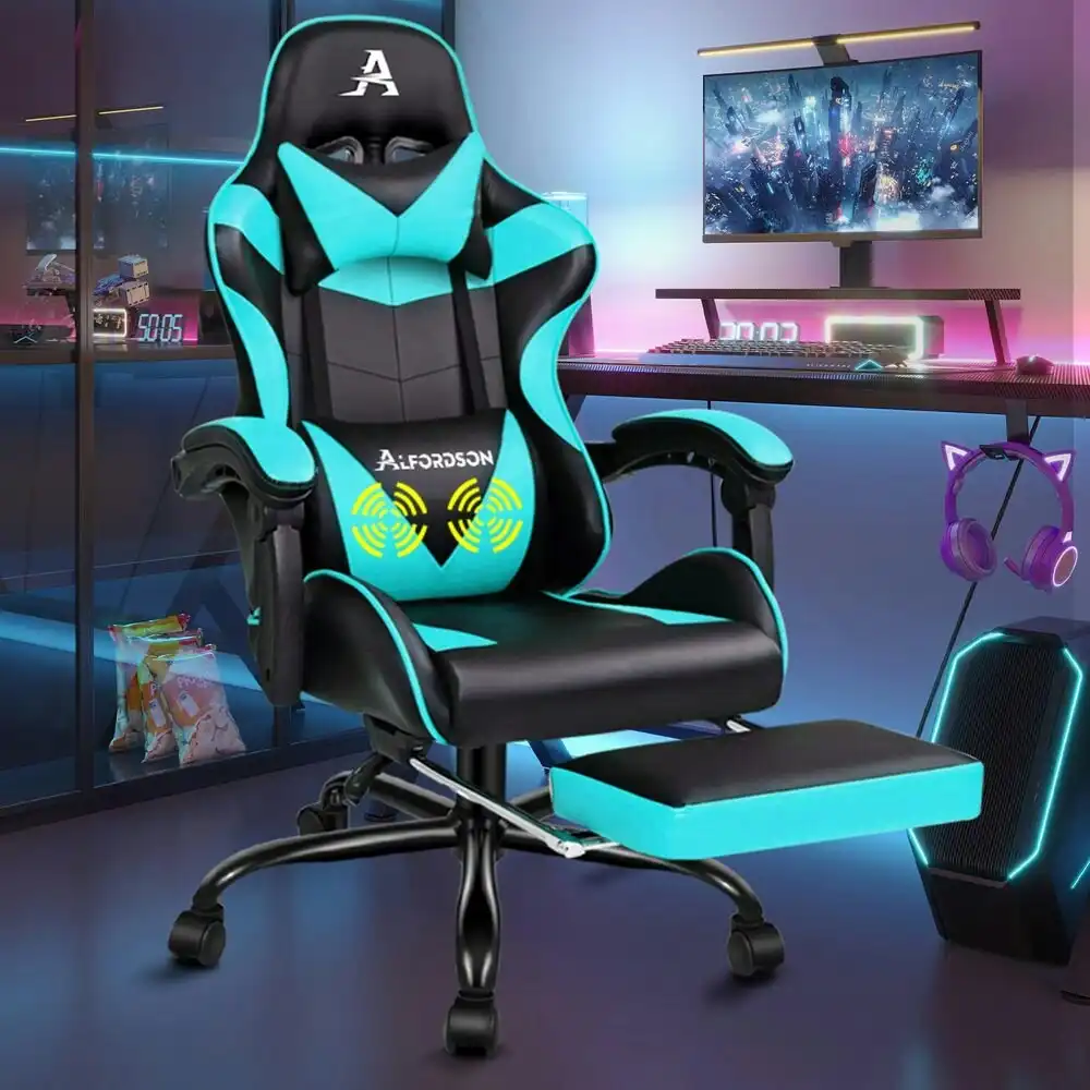 Alfordson Gaming Chair with Lumbar Massage Office Chair Black & Cyan