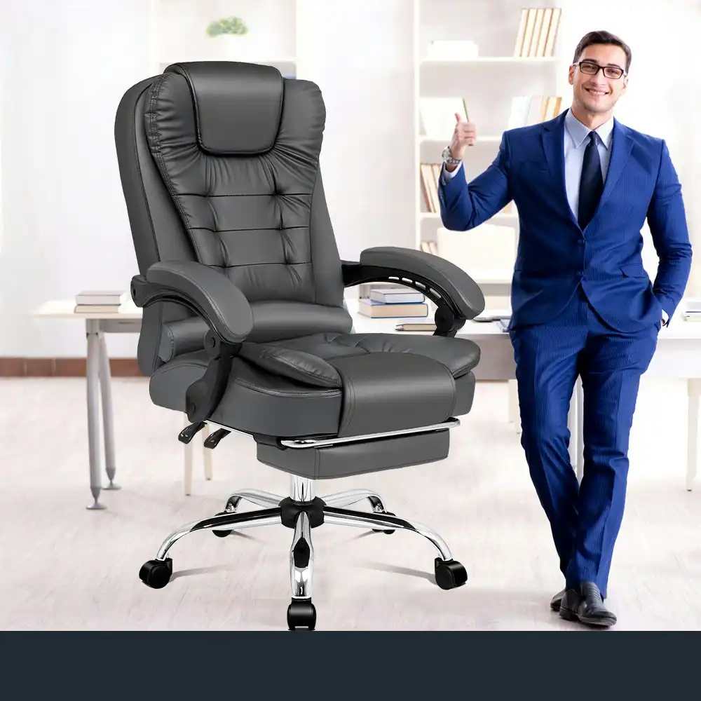 Alfordson Office Chair Executive PU Leather Seat with Footrest Grey