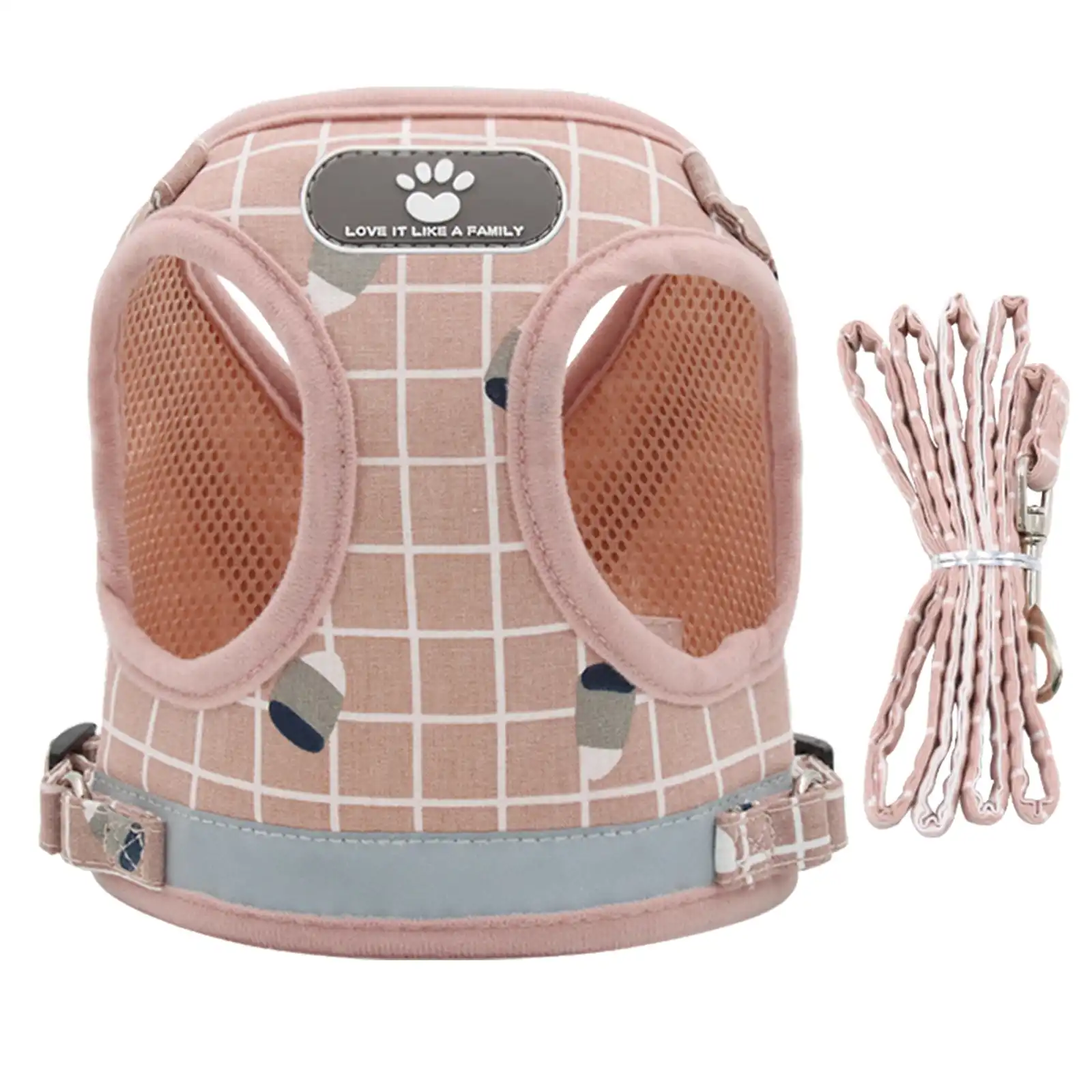 Furbulous No Pull Cat Small Dog Harness and Lead Set Adjustable Reflective Step-in Vest Harnesses Mesh Padded Plaid Escape Proof Puppy Jacket - Pink L