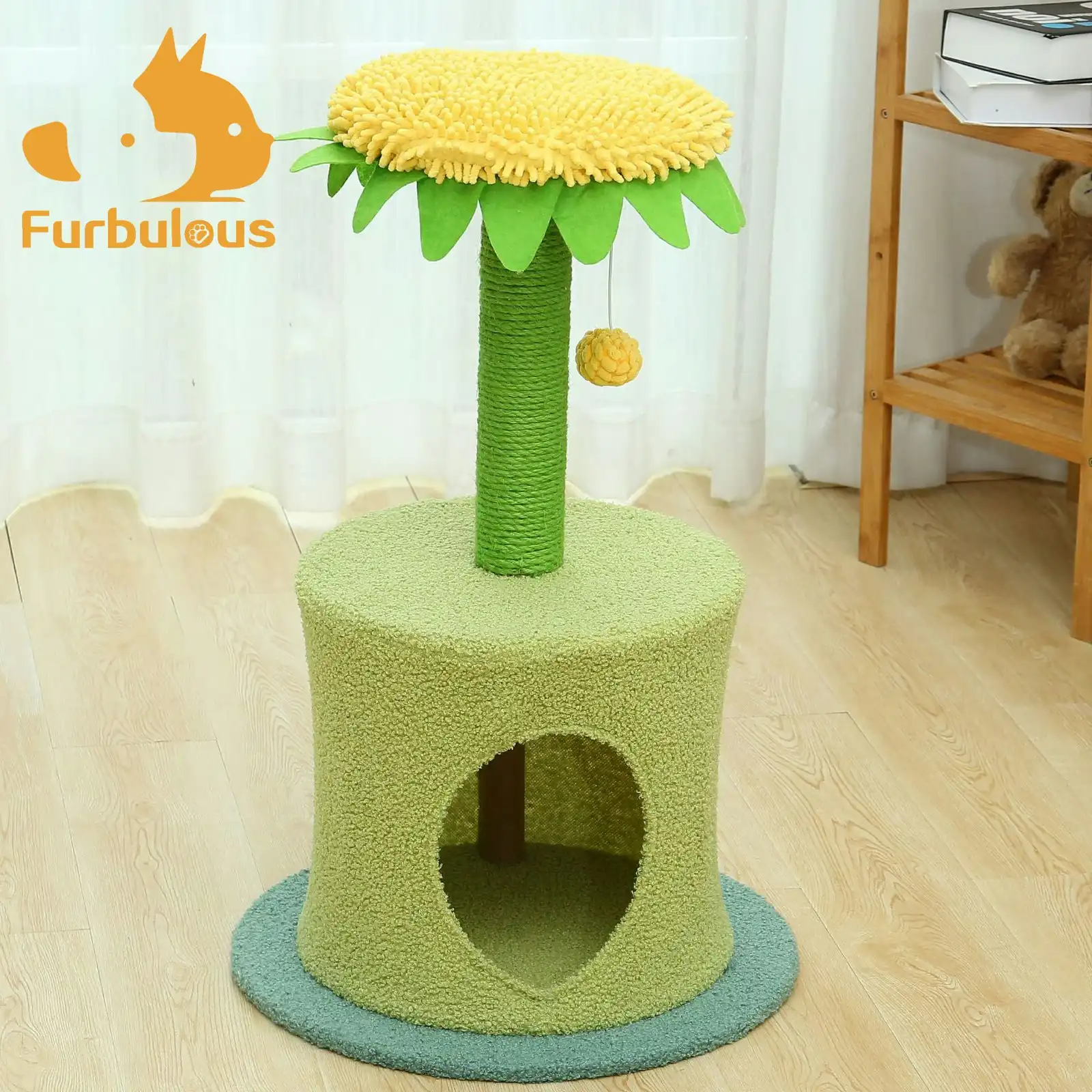 Furbulous Sunflower Cat Tree scratching Post and Cat Tower with Hideaway