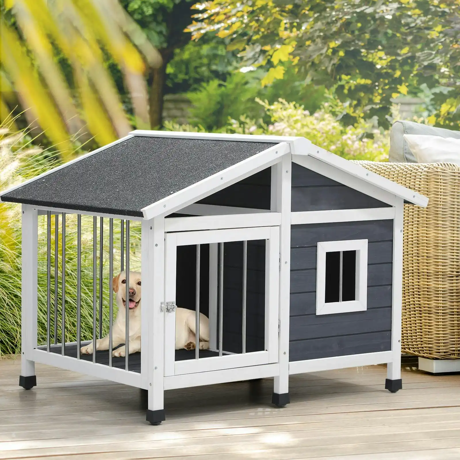 Alopet Wooden Pet Dog Kennel Awning Cabin Log Box Home Dog Cage Timber House