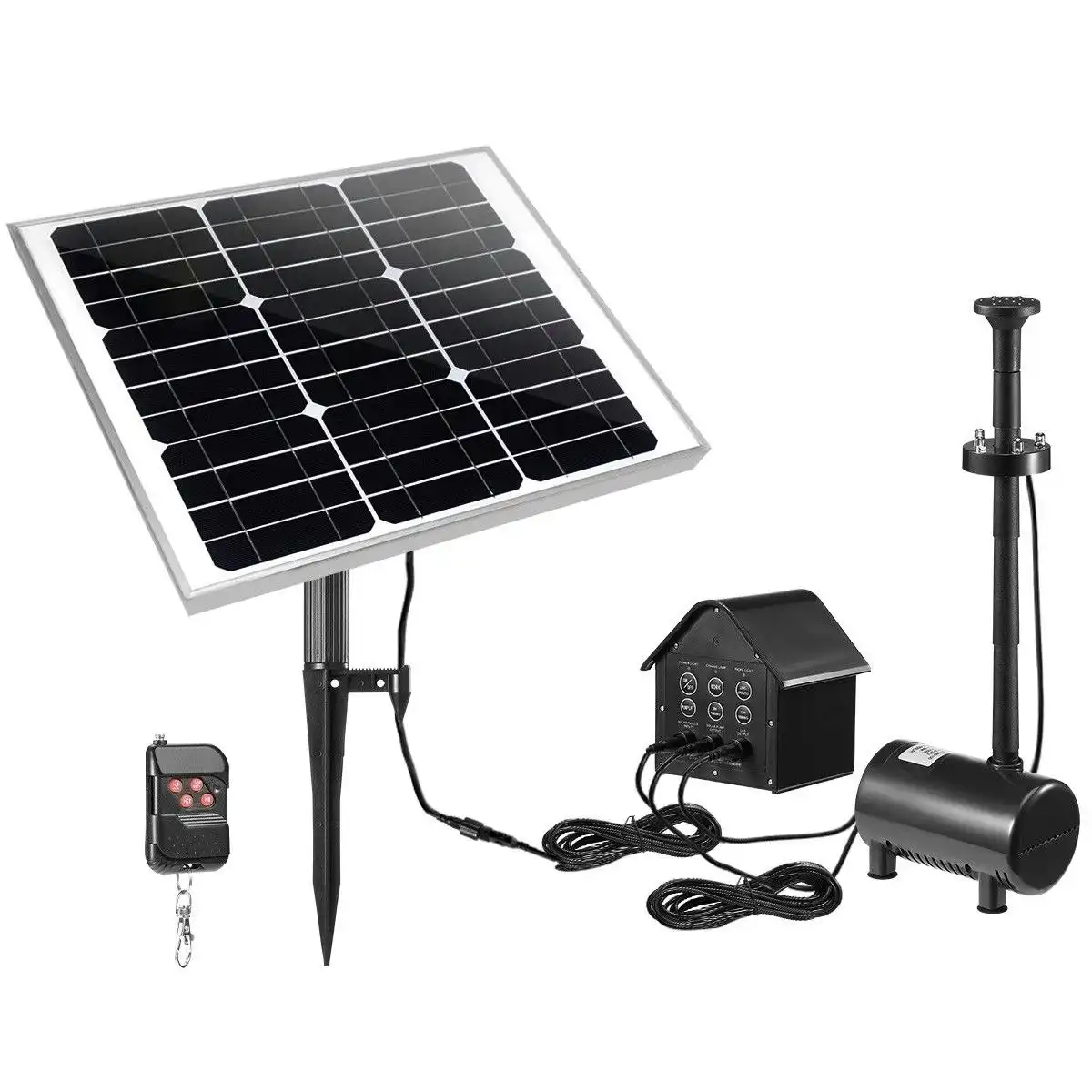 Ausway 100W Solar Fountain Water Pump with Battery and LED Light for Birdbath Garden Pool