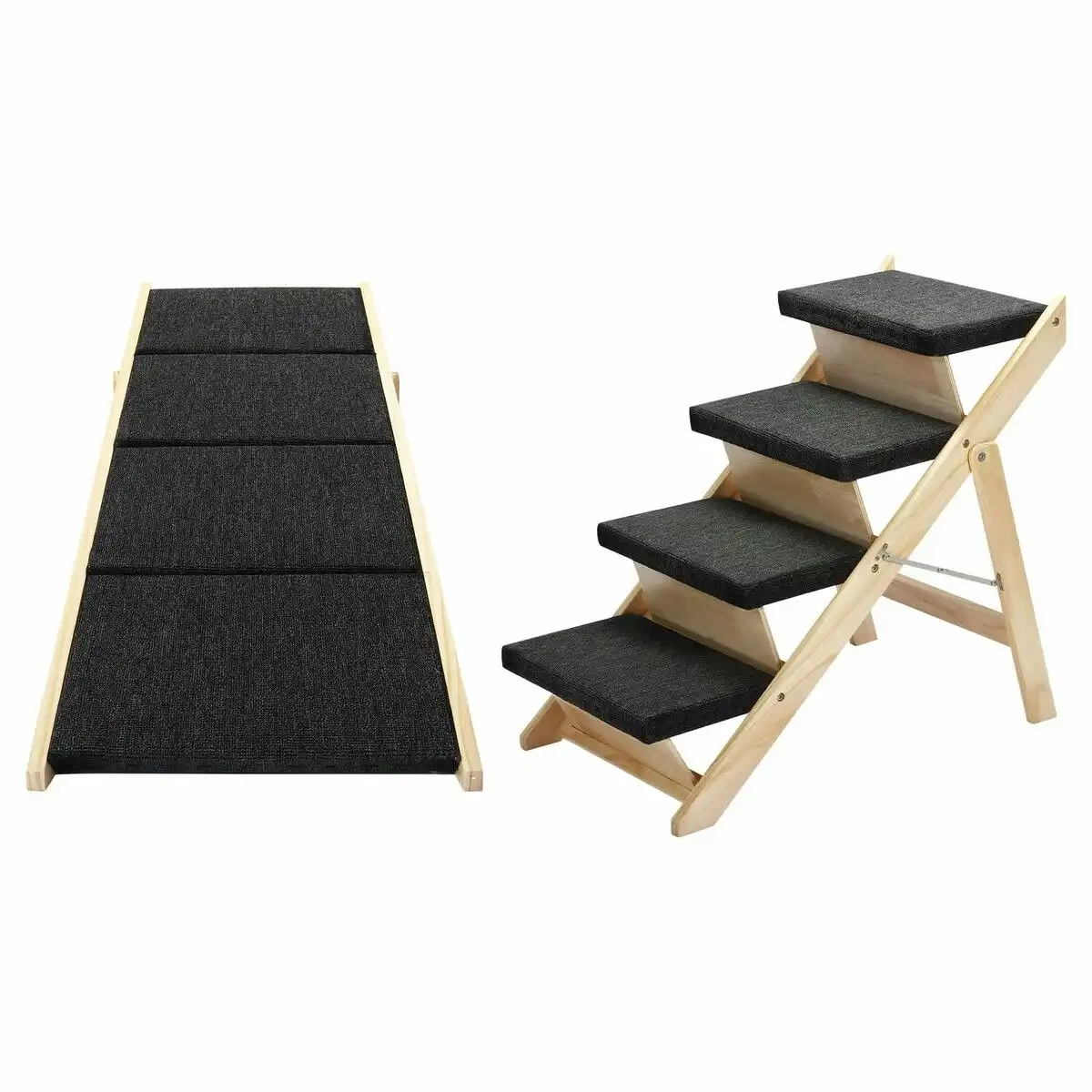 Pet Scene Dog Ramp Pet Stairs 4 Steps for Bed Car Couch Sofa Puppy Cat Ladder Folding Portable 2 in 1 Indoor Outdoor Wood Fabric