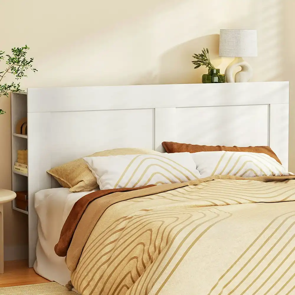 Artiss Bed Head King Size with Shelves - CABI White