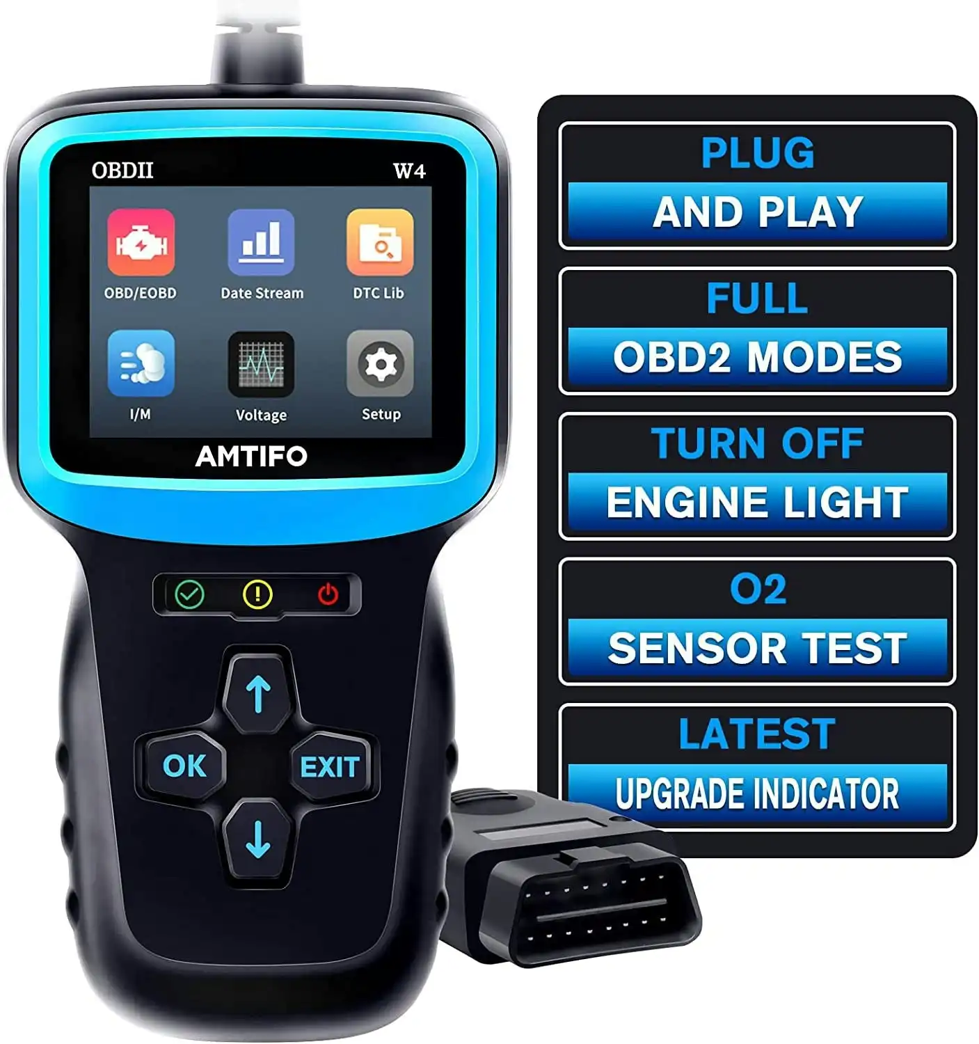 AMTIFO OBD2 Scanner Auto Check Car Engine Clear Fault Code Reader Automotive Diagnostic Scan Tester Tools Kit Color Screen W4