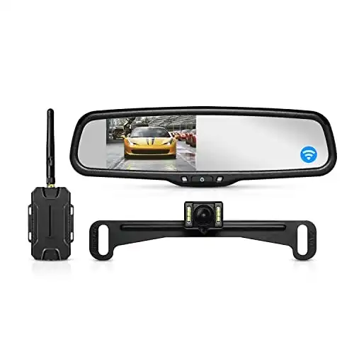 AUTO-VOX T1400 Upgrade Wireless Backup Camera for Car/Trucks,No Wiring, No Interference, OEM Look Rear View Mirror Camera Monitor with IP 68 Waterproo