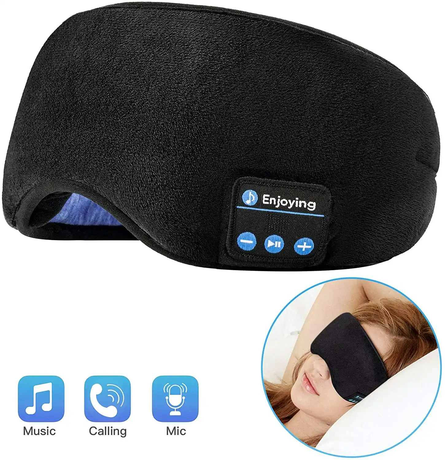 Voerou Sleep Headphones Wireless Bluetooth Sleep Eye Mask Music and Ultra Thin Speakers Perfect for Sleeping, Air Travel,Meditation and Relaxation - B