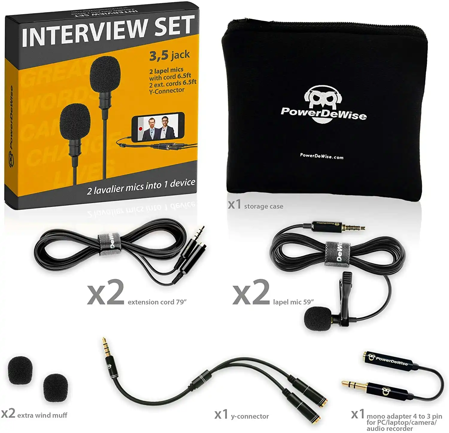 2 Lavalier Lapel Microphones Set for Dual Interview - Dual Lavalier Microphone - Lavalier Microphone Set - Perfect as Blogging Vlogging Interview Micr