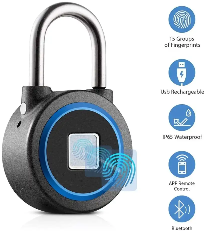 Meisort Fingerprint Padlock, Smart Thumbprint Bluetooth Lock Biometric Lock for Gym, Locker, Backpack, Luggage, Suitcase, Office, IP65 Water Resistanc