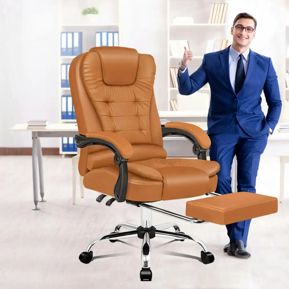 Alfordson Office Chair Executive PU Leather Seat with Footrest Brown