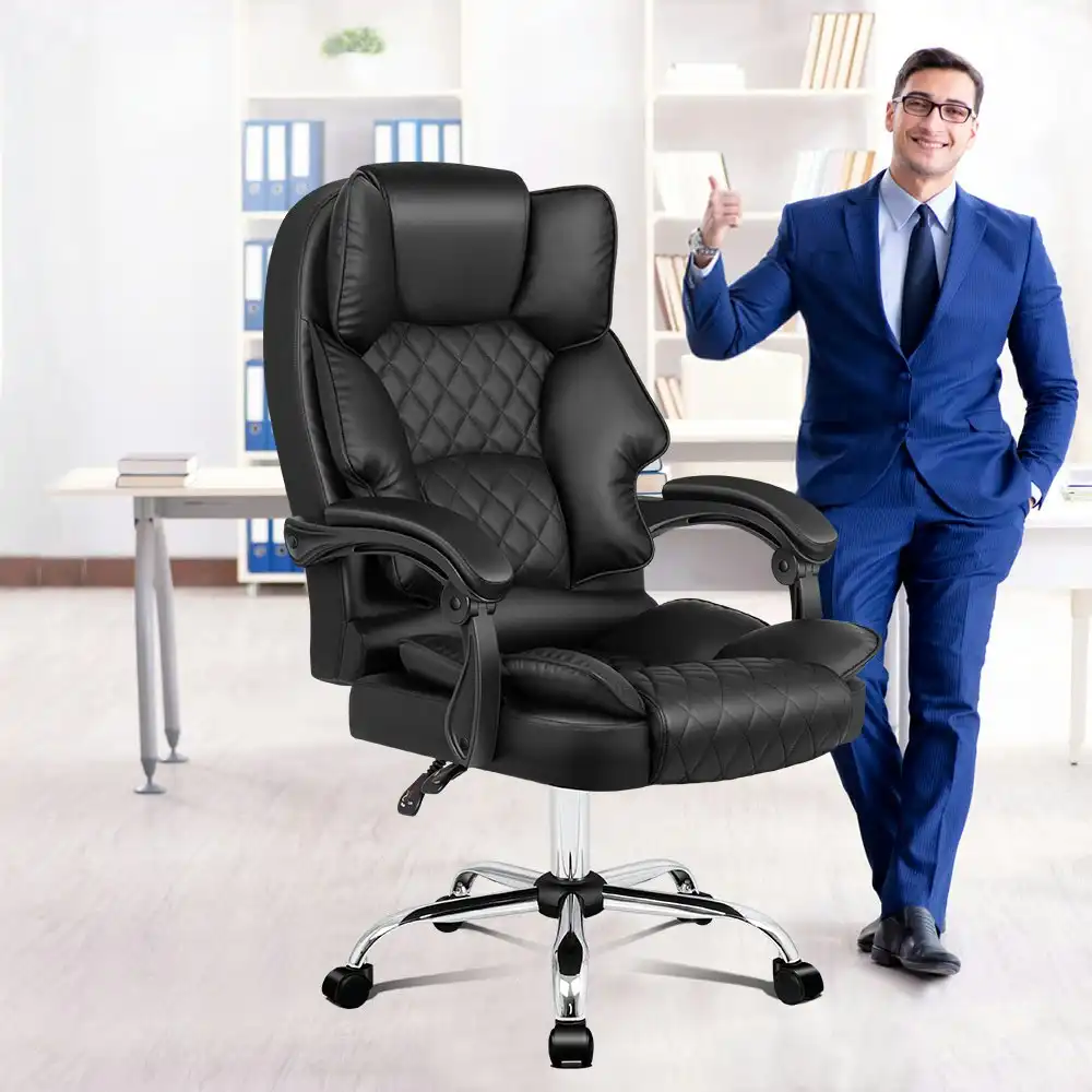 Alfordson Office Chair Deluxe PU Leather Executive - Black (no footrest)