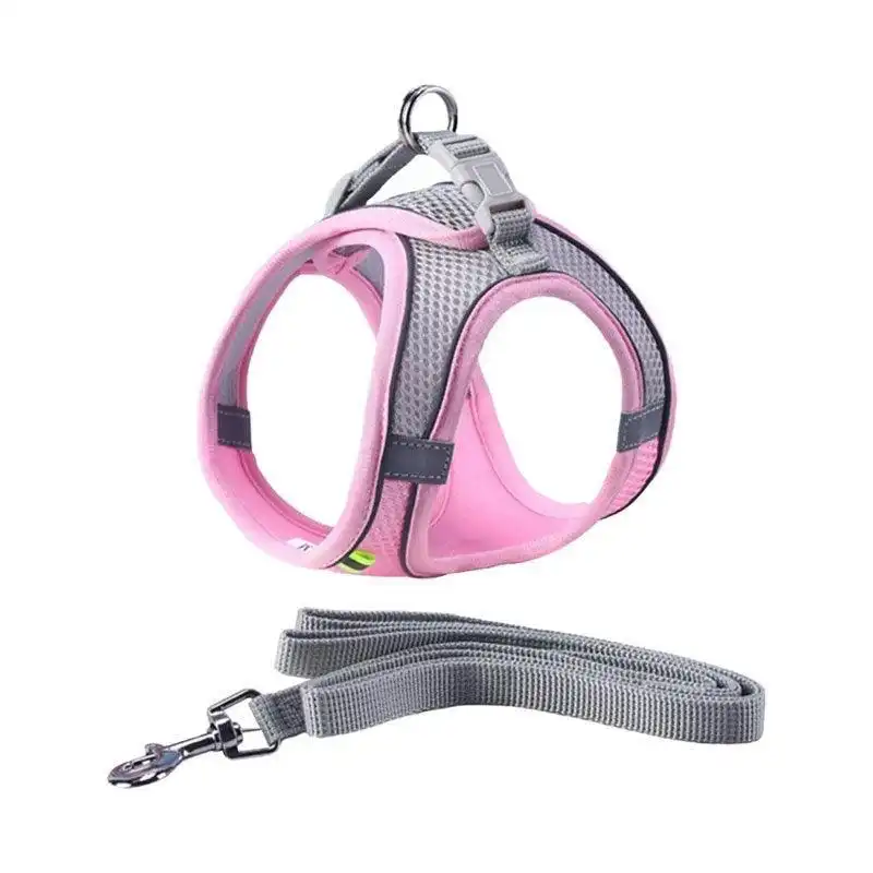 Pet Dog Harness Adjustable Reflective Breathable Outdoor Collars Strap Cat Leash Pink