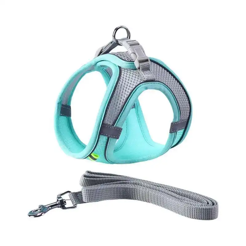 Pet Dog Harness Adjustable Reflective Breathable Outdoor Collars Strap Cat Leash Green