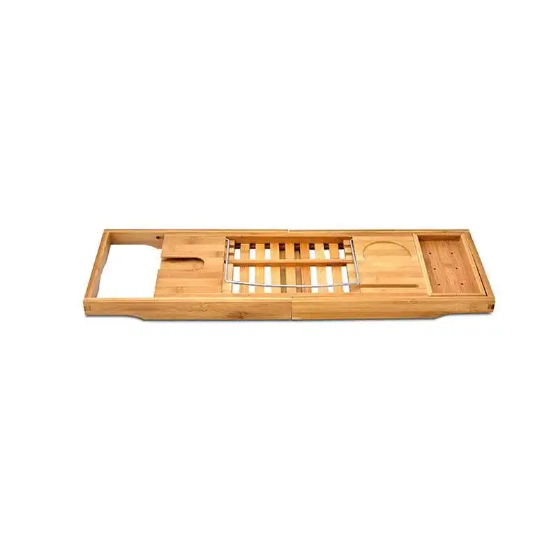 Expandable Bamboo Bath Caddy  Book Iphone Wineglass Holder Over Bathtub Rack Au
