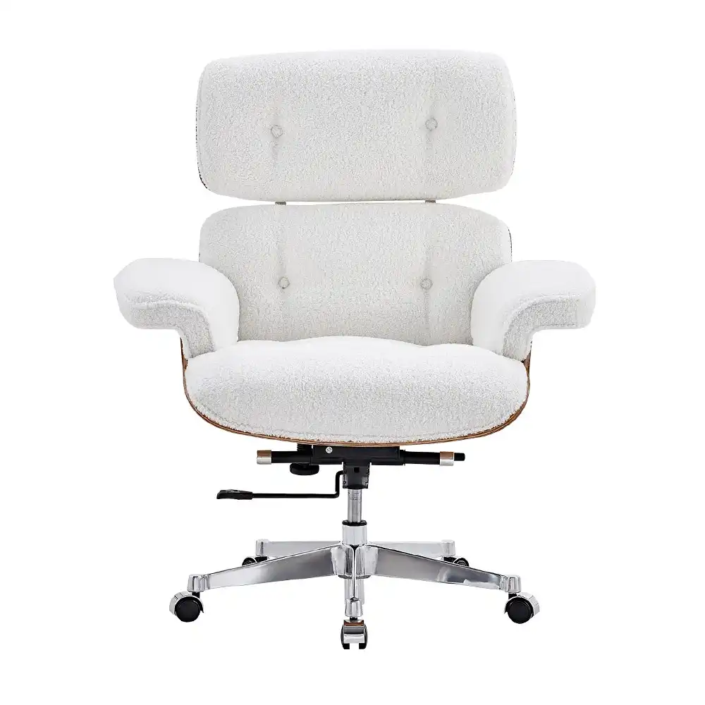 Furb Executive Office Chair Sherpa Fabric Thick Pad Armrest Seat White
