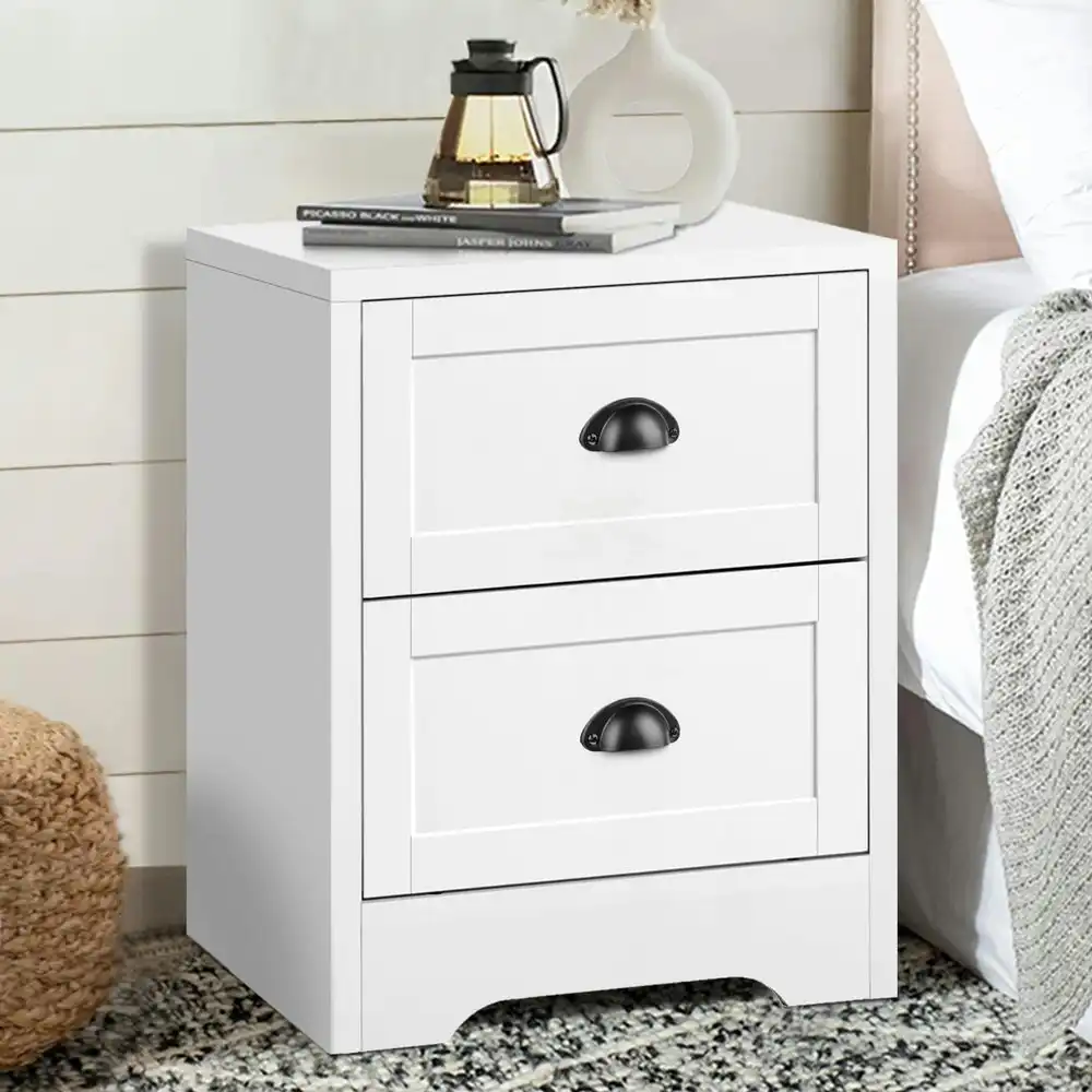 Alfordson Bedside Table Hamptons Nightstand Storage White