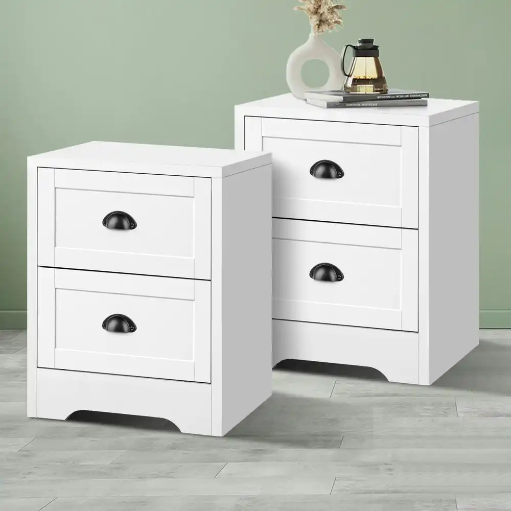 Alfordson 2x Bedside Table Hamptons Nightstand Storage White