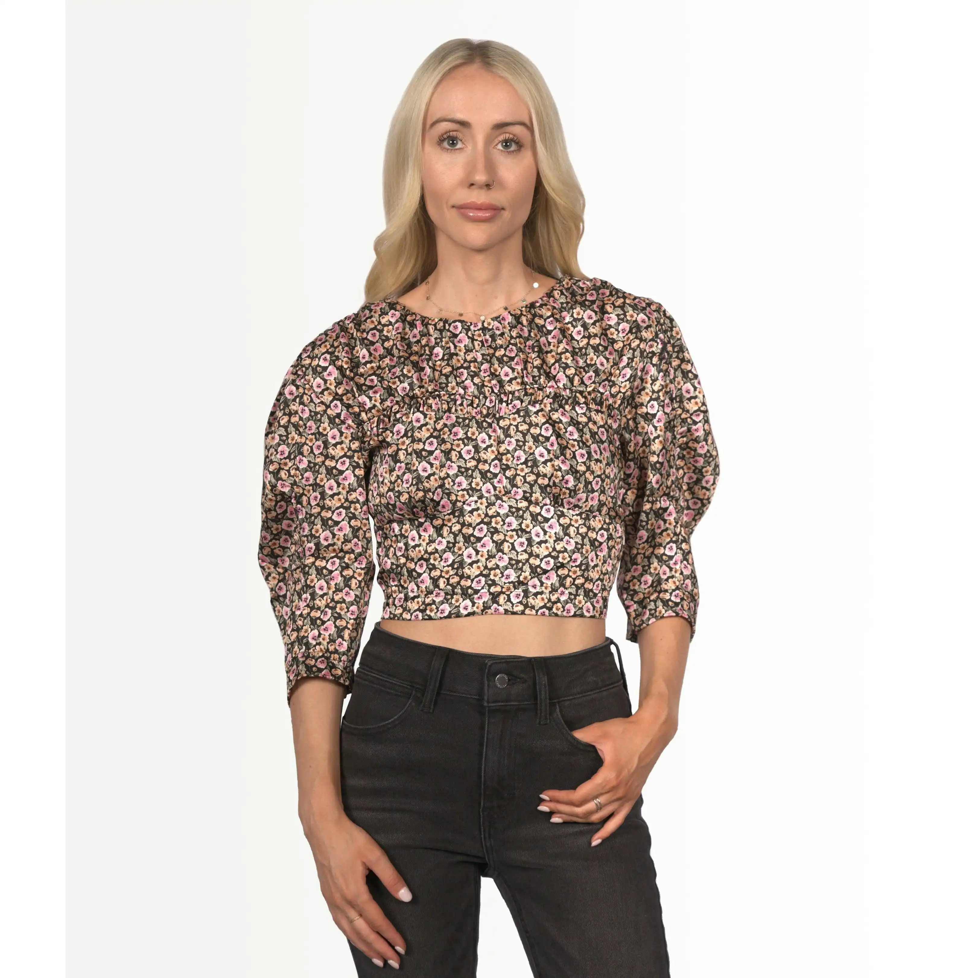 Topshop Women's Satin Ditsy Ruch Crop Blouse - Floral Print