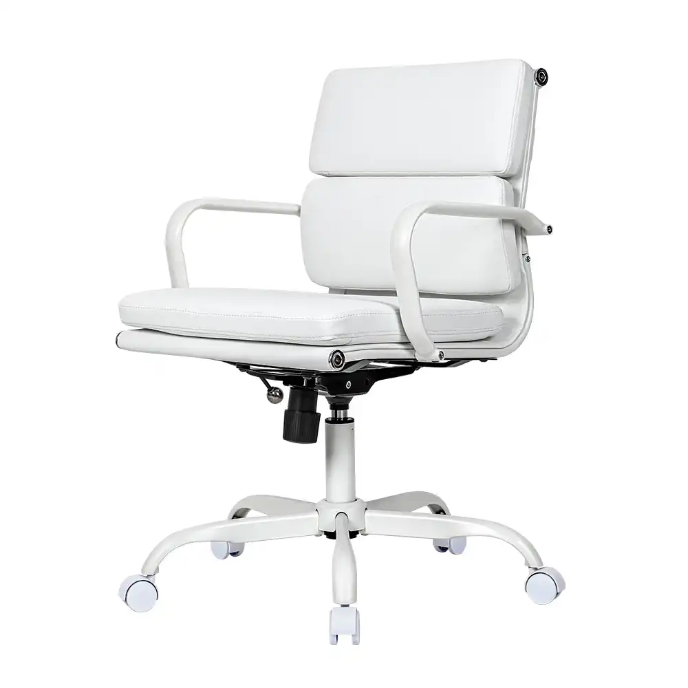 Furb Executive Office Chair Ergonomic Chair Mid-Back PU Leather All White
