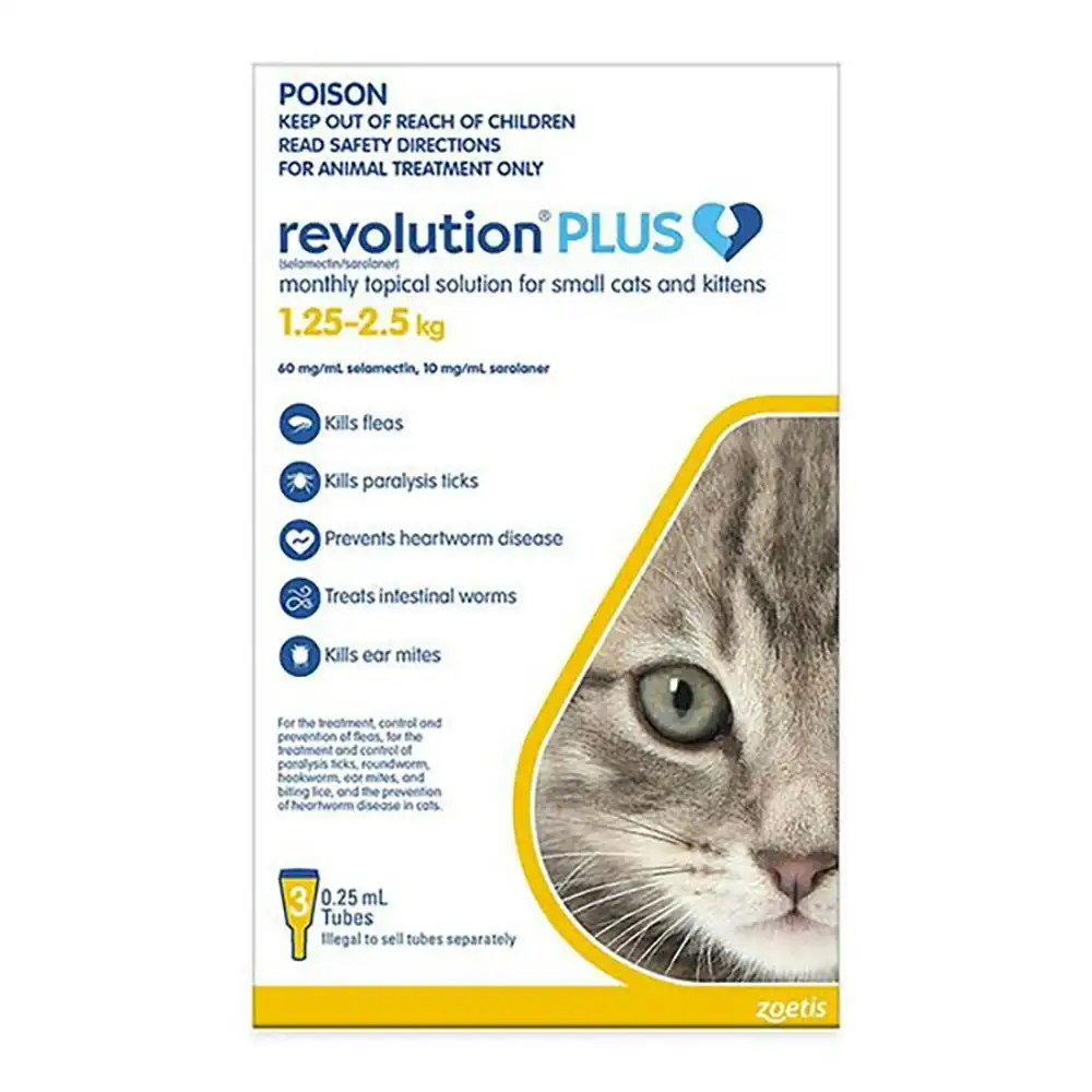 Revolution Plus Yellow For Small Cats and Kittens (1.25-2.5kg) - 3 Pack