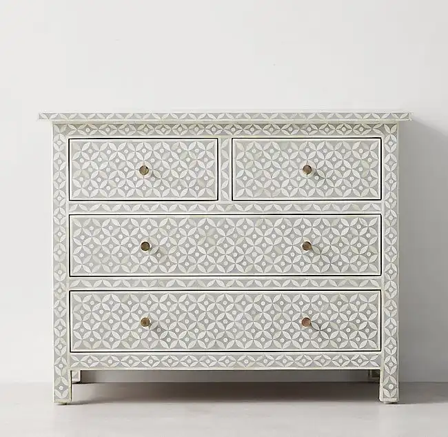 Zohi Interiors Bone Inlay 4 Drawer Chest in Celtic Grey