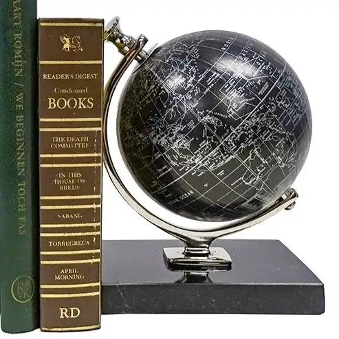 Key Largo Homewares Marble Globe Book End in Black & Silver - Single Bookend