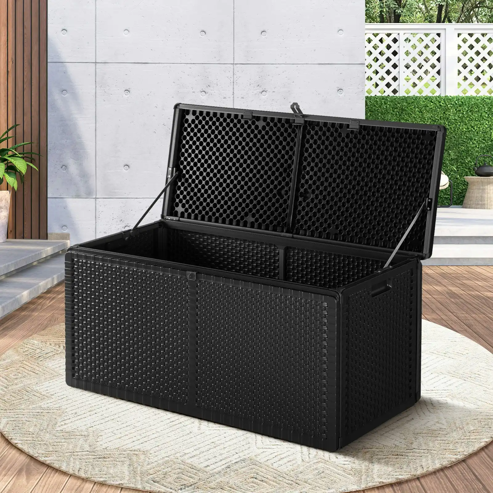 Livsip Outdoor Storage Box Bench 310L Cabinet Container Garden Deck Tool Black
