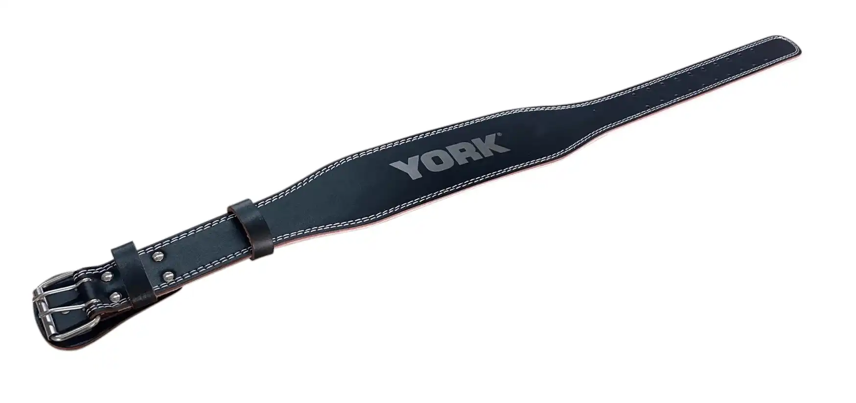 York Fitness Black Split Leather Belt / Double Stitched - L