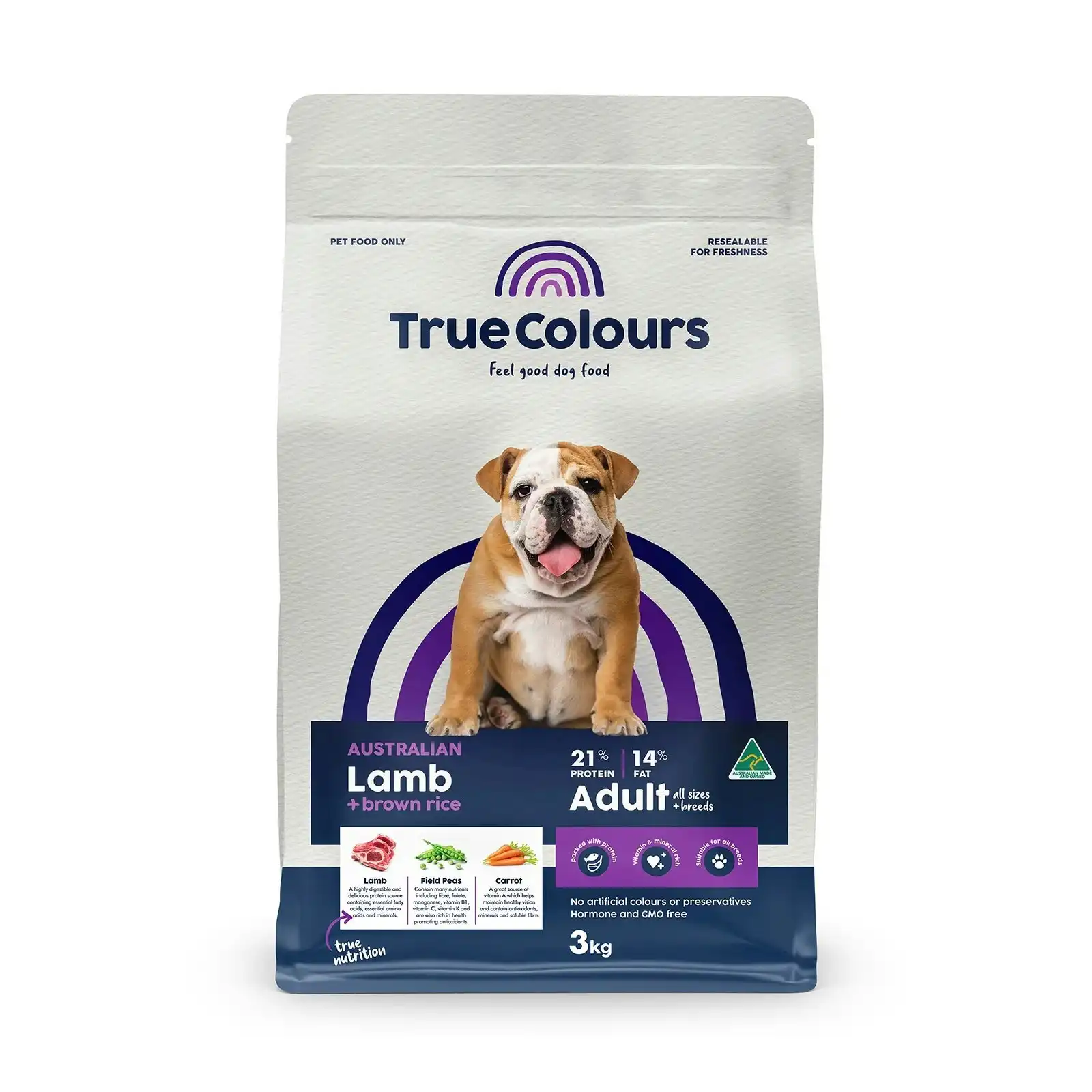 True Colours Adult Lamb & Brown Rice Dry Dog Food 3kg