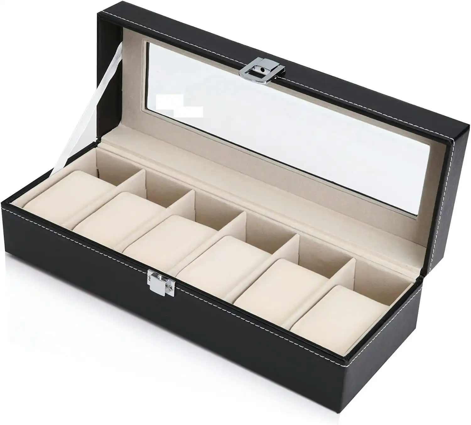 Black PU Leather Watch Organizer Display Storage Box Cases for Men & Women (6 slots)