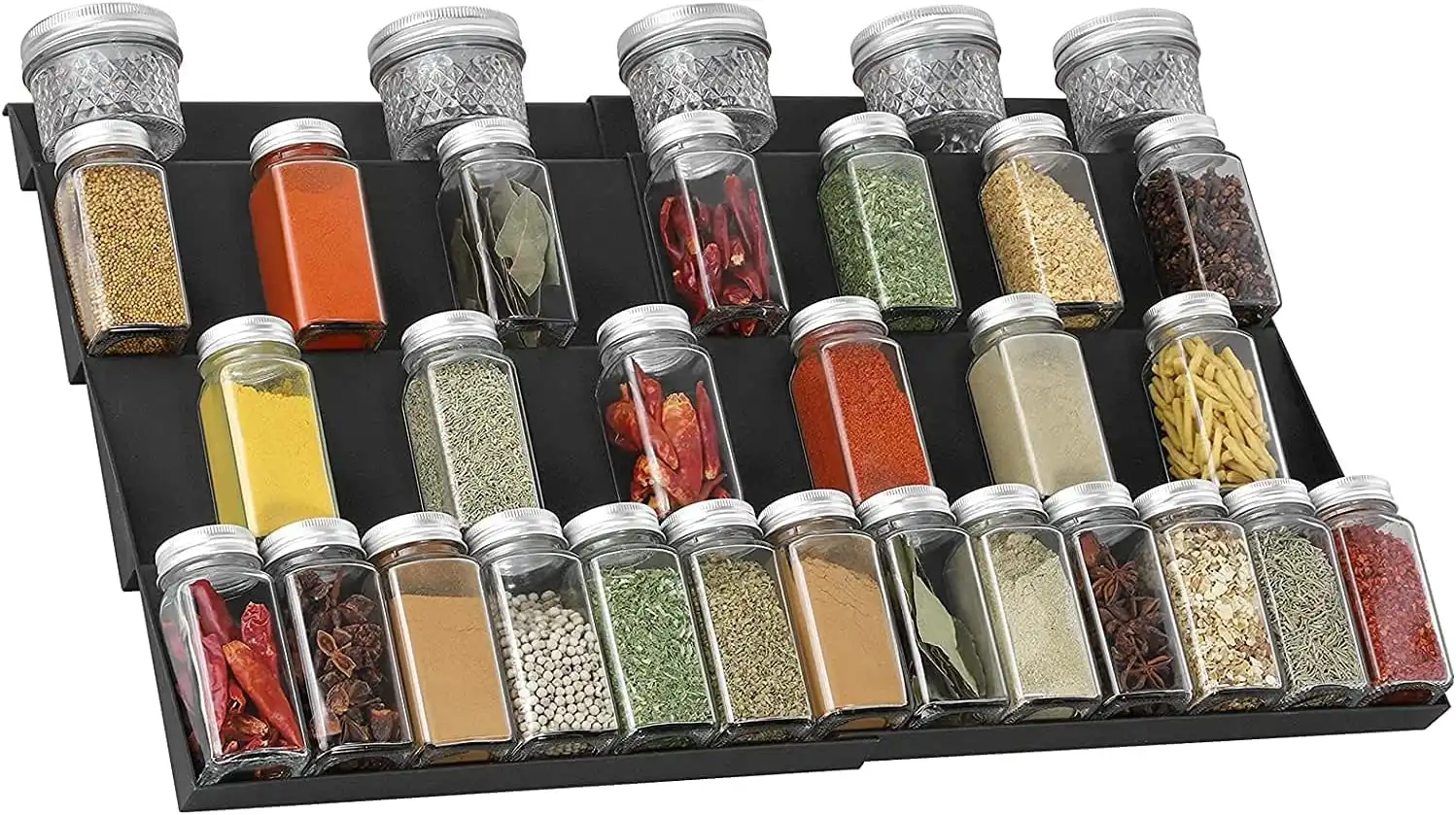 4 Tier Spice Rack Drawer Organizer Kitchen Cabinet Insert 30-60 cm W 2 Pack Black