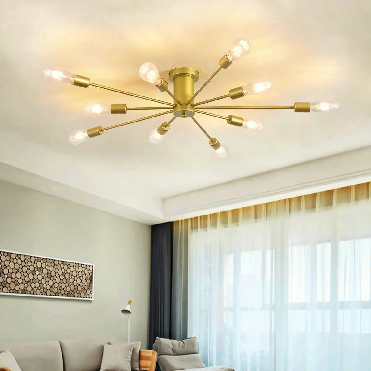 10 Lights, Modern Sputnik Ceiling Chandelier Ceiling Lamp (Gold)