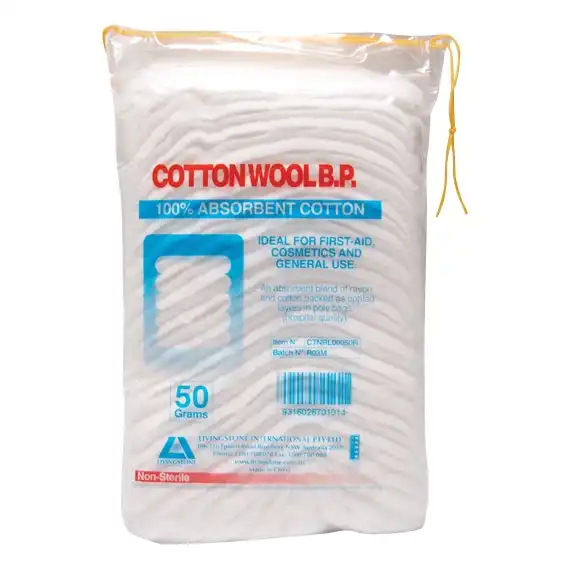 Livingstone Cotton Wool 50g Non-Sterile
