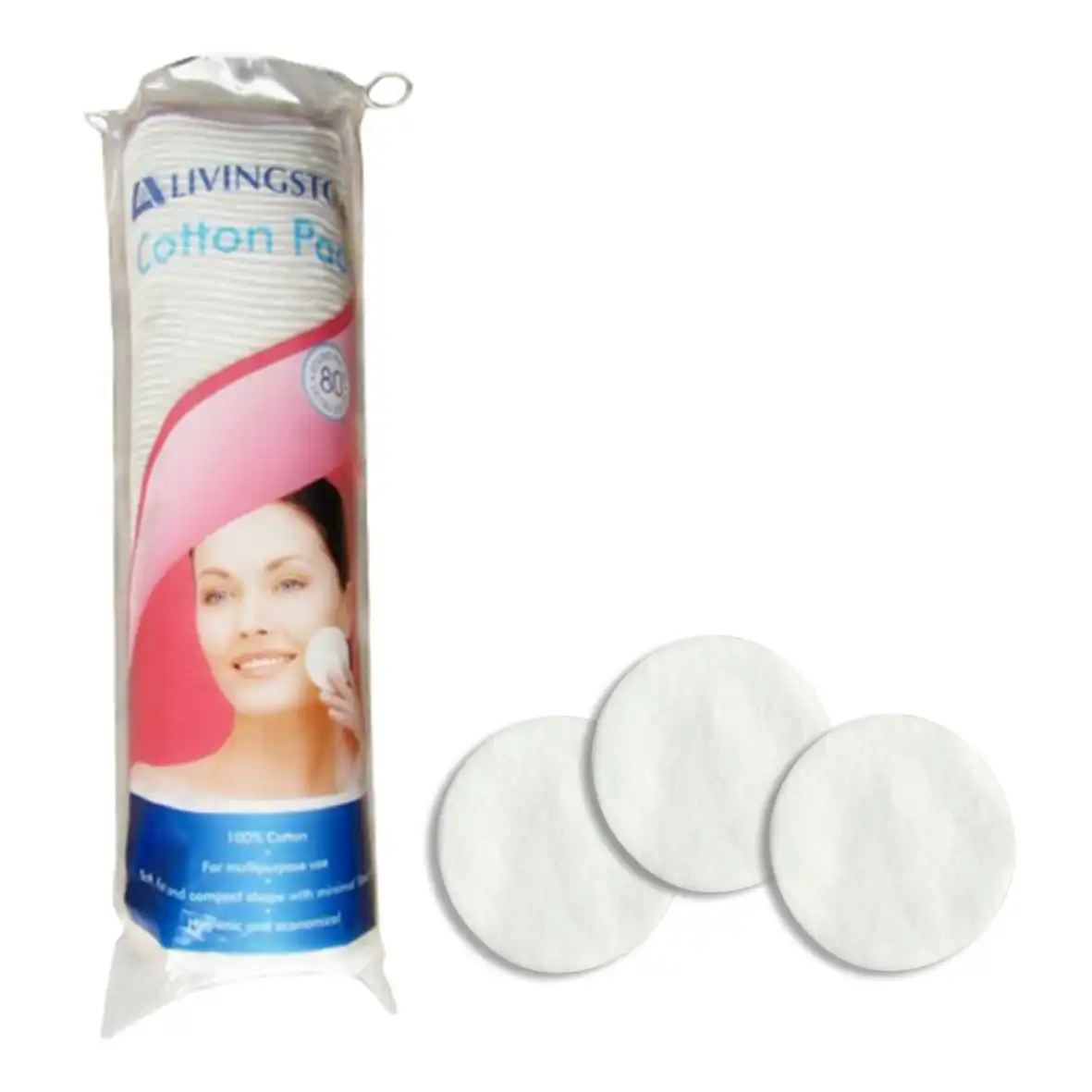 Livingstone Cosmetic Pad Round Cotton with Sealed Edge 80 Bag