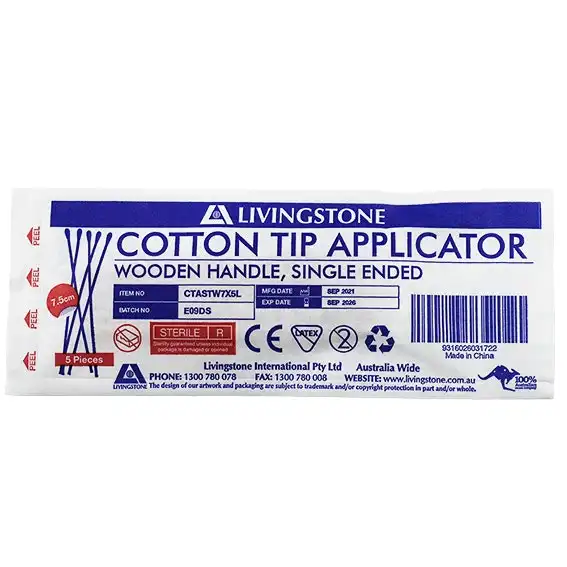 Livingstone Cotton Tip Applicator Single Tipped Biodegradable Wooden Stem 7.5cm 1000 Pack Carton