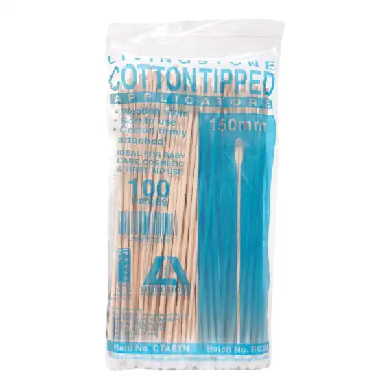 Livingstone Cotton Tip Applicator Single Tipped Biodegradable Wooden Stem 15cm 100 Pack x240