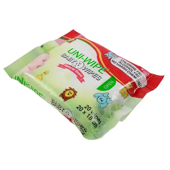 Uni-Wipe Baby Wipes, Natural Scent, Perfume-Free, 20 x 18cm, 20 Wipes in Resealable Soft Pack