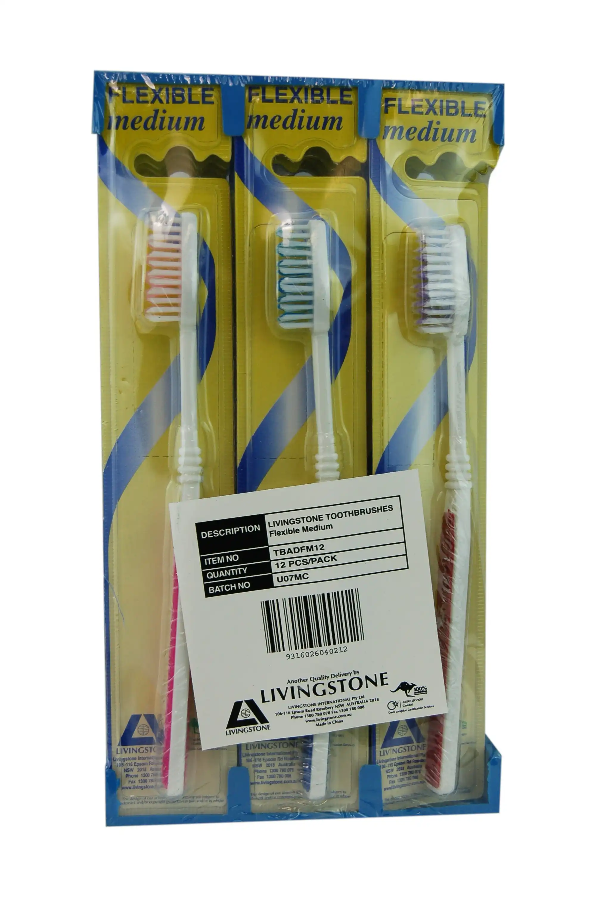 Livingstone Special White Toothbrush Adult Flexi Head Medium Bristles 12 Pack