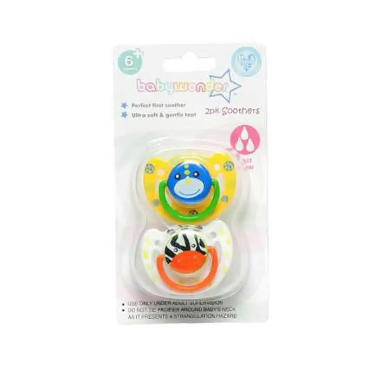 Baby Wonder Baby Pacifier with Nipple, for 6+, No chain, 2/Pack