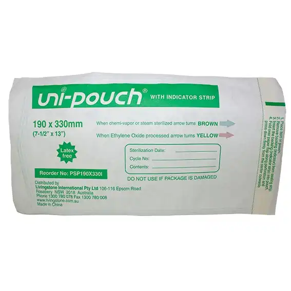 Uni-Pouch Sterilisation Pouch with Colour Change Indicator 190 x 330mm 200 box