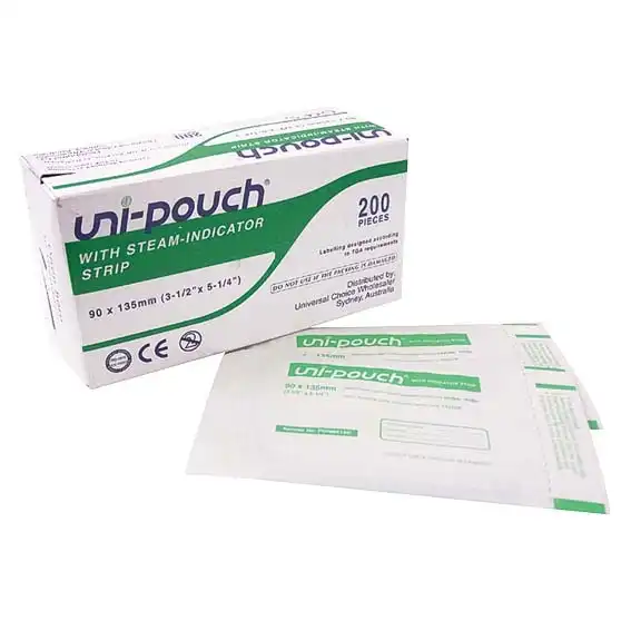 Uni-Pouch Sterilisation Pouch with Colour Change Indicator 90 x 135mm 200 box